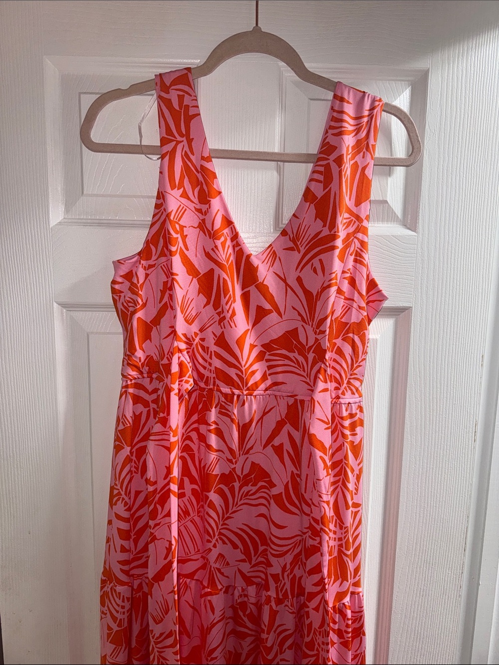 Sleeveless Pink & Orange Tropical Maxi Dress
